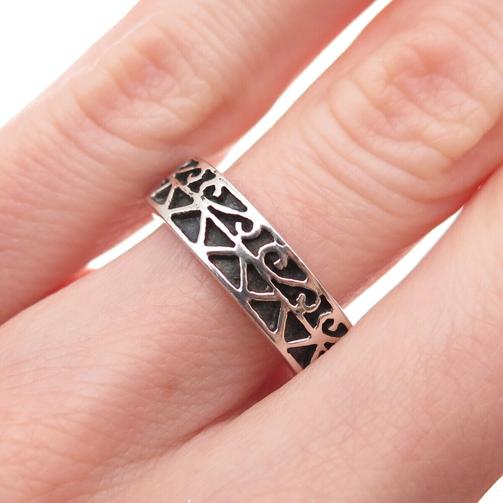 925 Sterling Silver Vintage Scroll Oxidized Band Ring Size 6.25